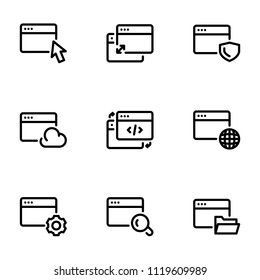 Set of black icons isolated on white background, on theme Browser