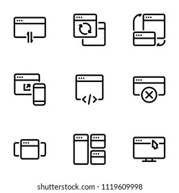 Set of black icons isolated on white background, on theme Browser