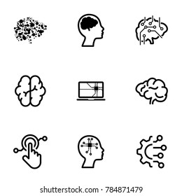 Set of black icons isolated on white background, on theme Artificial Intelligence