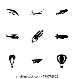 Set of black icons isolated on white background, on theme Air Transport