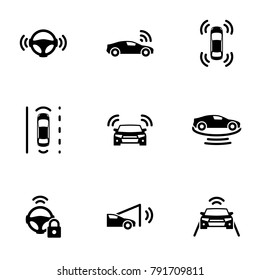 Set Of Black Icons Isolated On White Background, On Theme Autonomous Driving