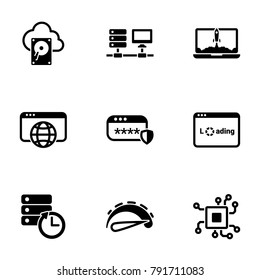 Set of black icons isolated on white background, on theme Computer and network