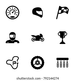 Set of black icons isolated on white background, on theme Motorcycle race