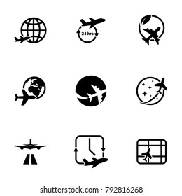 Set of black icons isolated on white background, on theme Aircraft