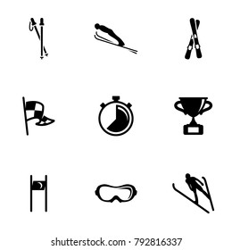 Set of black icons isolated on white background, on theme Skiing