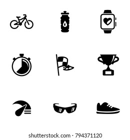 Set of black icons isolated on white background, on theme Cycling