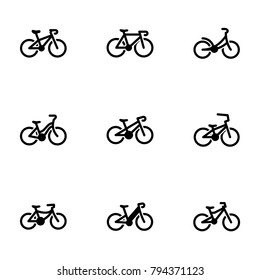 Set of black icons isolated on white background, on theme Bike