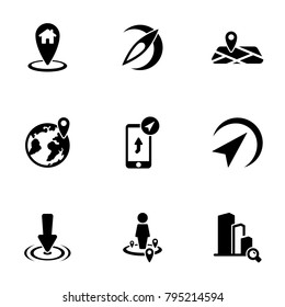 Set of black icons isolated on white background, on theme Location