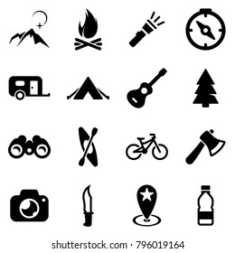 Set of black icons isolated on white background, on theme Camping