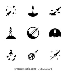 Set of black icons isolated on white background, on theme Rocket