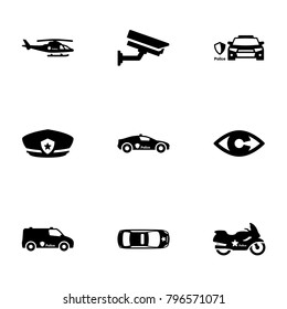 Set of black icons isolated on white background, on theme Police