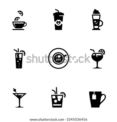 Set of black icons isolated on white background, on theme Drink