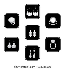 Set of black icons with jewelry. vector