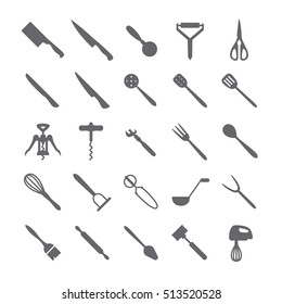 Set of black icons with knives
