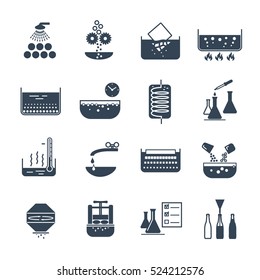 set of black icons manufacture of beverages production process