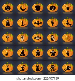 Set of black icons on background of halloween