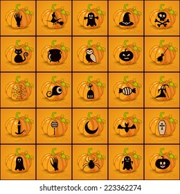 Set of black icons on background of halloween