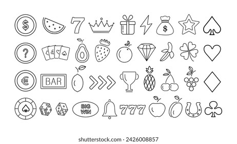 A set of black icons on the theme of casinos, poker, gambling on a white background.