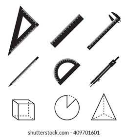 Set of black icons on a theme geometry 