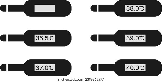 Set of black icons on thermometer