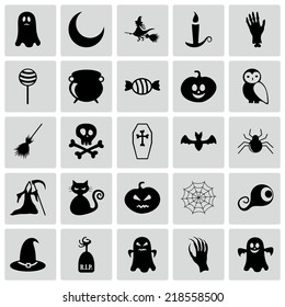 Set of black icons on white background of halloween