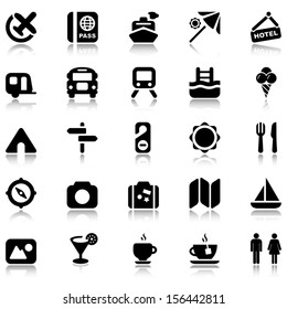 set black icons with reflection for travel and tourism