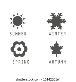 A set of black icons of seasons. The seasons - winter, spring, summer and autumn.