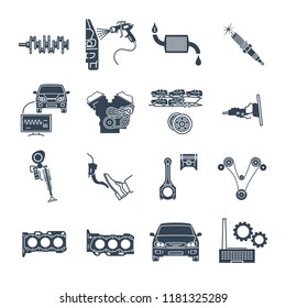 set of black icons servicing, maintenance, repair of car and automobile