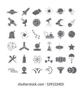 Set of black icons with space devices