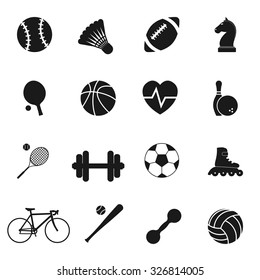 Set black icons sports. Vector illustration