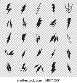 Set of black icons storm lightning. Thunderbolt silhouettes. Set of Thunder Lighting Icons. Lightning bolt vector. Lightning strike icon. Easy to use.