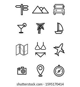 set of black icons for travel