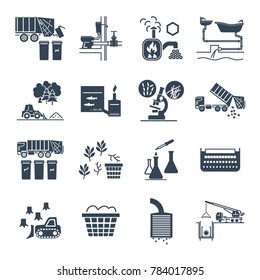 set of black icons waste, garbage, refuse, sewage, sewerage, recycling
