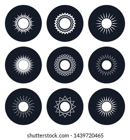 Set of black icons with white sun, vector illustration