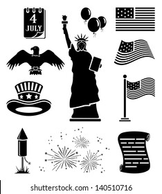 Set of black Independence day icons, illustration.