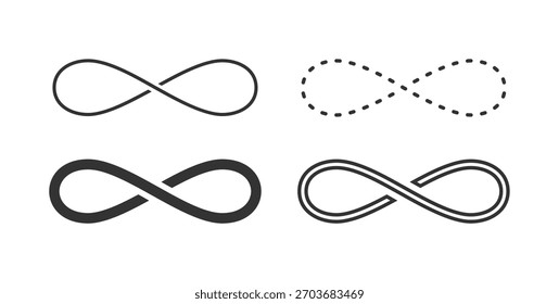 Conjunto de iconos de signo de infinito negro sobre fondo blanco, Ilustración vectorial