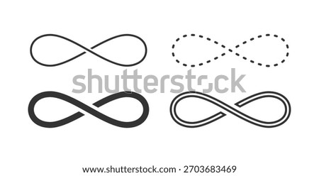 Set of black infinity sign icons on white background, vector illustration