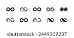 Set of black infinity vector symbols. Endless, infinite, eternal vector icons. Forever and limitless signs.