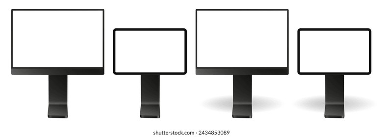 Set of black information panels . Screen mockup, empty frame. Display or signboards isolated on a transparent background. 3d mockup of a signboard with transparent or white screen and shadow