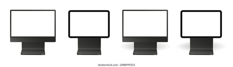 Set of black information panels . Screen mockup, empty frame. Display or signboards isolated on a transparent background. 3d mockup of a signboard with transparent or white screen and shadow