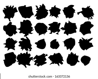 Set of black ink blobs, isolated on white background