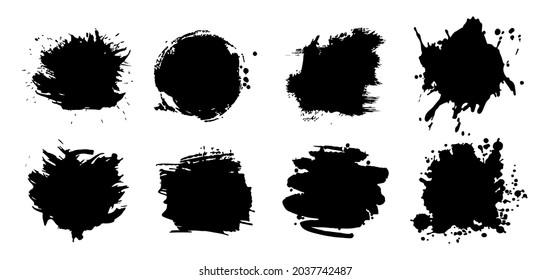 Set of black ink blot on white background, realistic vector illustration