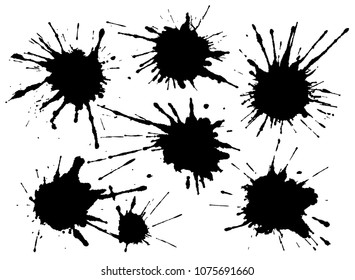 Set of black ink blots. hand drawn illustrations.