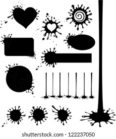 set of black ink blots isolated on white. Vector Illustration