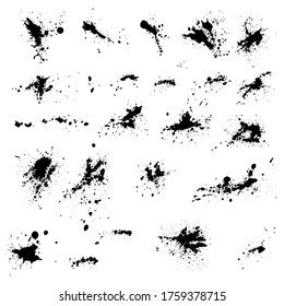 Set of black ink blots isolated on white background. Vector elements for you grunge design.