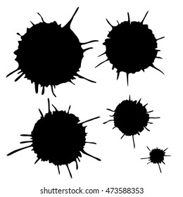 set of black ink blots isolated on white