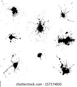 Set of black ink blots on white. eps10