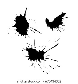 Set of black ink blots on white background. Vector illustration