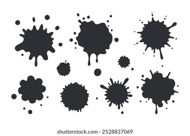 Conjunto de manchas de tinta negra, salpicaduras. Ilustración vectorial para el diseño. 