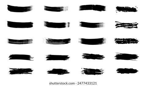 Set of black ink brush. Paint brush stroke . Grunge brushes set.Grunge painted ink lines .Vector brush strokes collection 